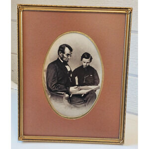Abraham Lincoln with son Thomas, Looking at Photo Album, 1860's, Reproduction